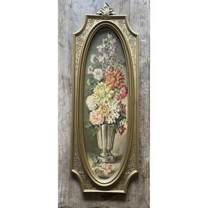 VTG Cecil Rubino Florentine Flowers 1964 Gold Print Gallery Wall Art MCM Signed